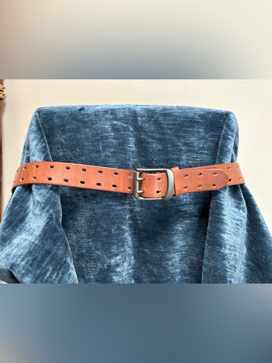 Brown Leather Belt with Brass Hardware - Picture 2 of 5